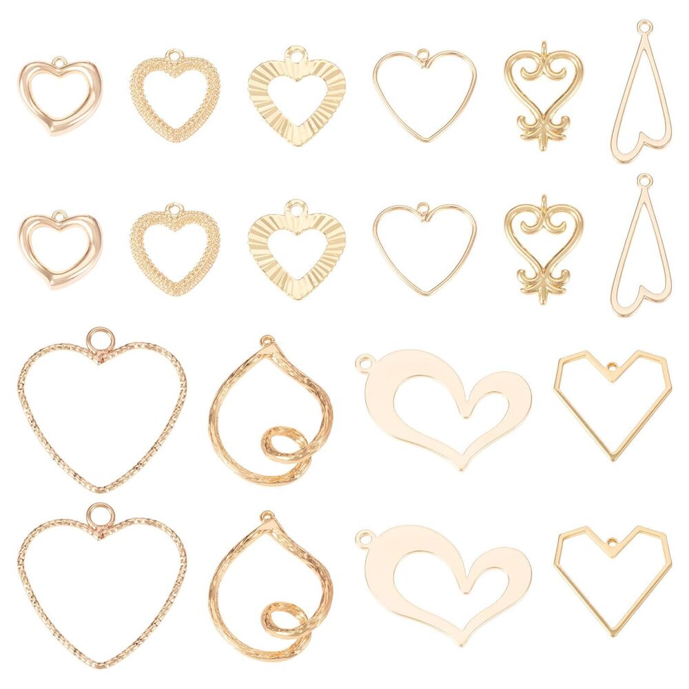 2376 20Pcs 18K Gold Plated Heart Charms Brass Golden Heart Pendants 10